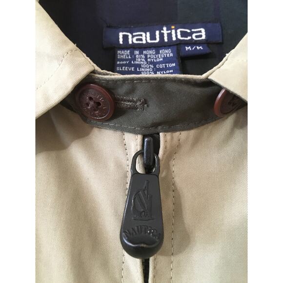 Nautica Medium Khaki Colored Lined Windbreaker Jacket Button Collar - Picture 3 of 9
